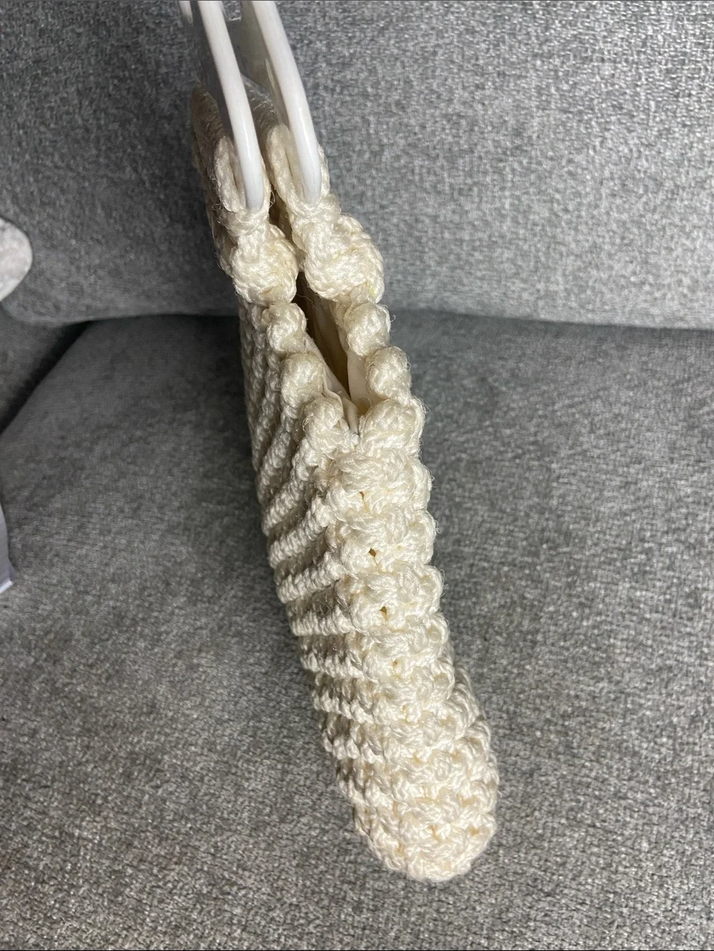 Handmade Cream Crochet Tote Bag with White Handles